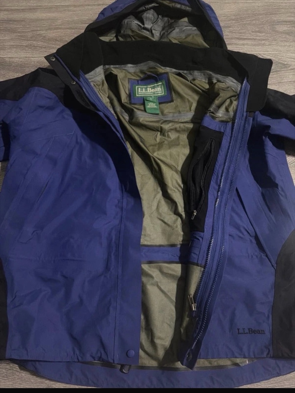 L.L. Bean Blue and Black Waterproof Hooded Raincoat